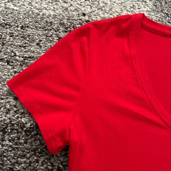 BANANA REPUBLIC (S) True Red Timeless V-Neck Tee Shirt Bright Fitted Basic Bold - Picture 4 of 7